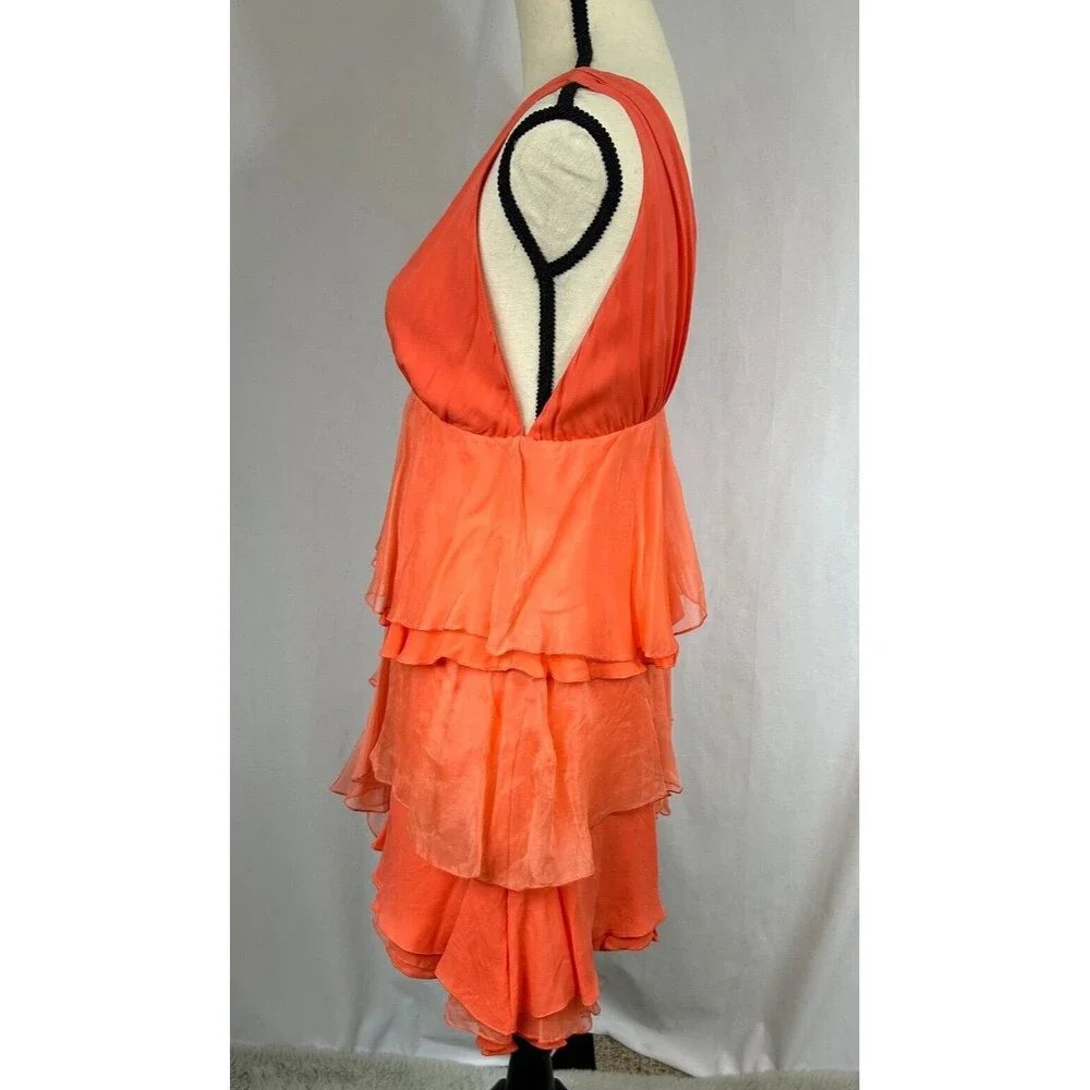 ALICE + OLIVIA Fit & Flare Silk Tiered Mini Dress - Coral Orange Tangeri… - Picture 4 of 11